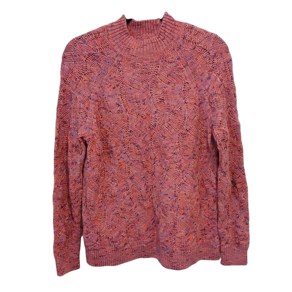 J.Jill Wearever Sweater S Pink Space Dye Cable Knit Mock Neck Travel Pullover